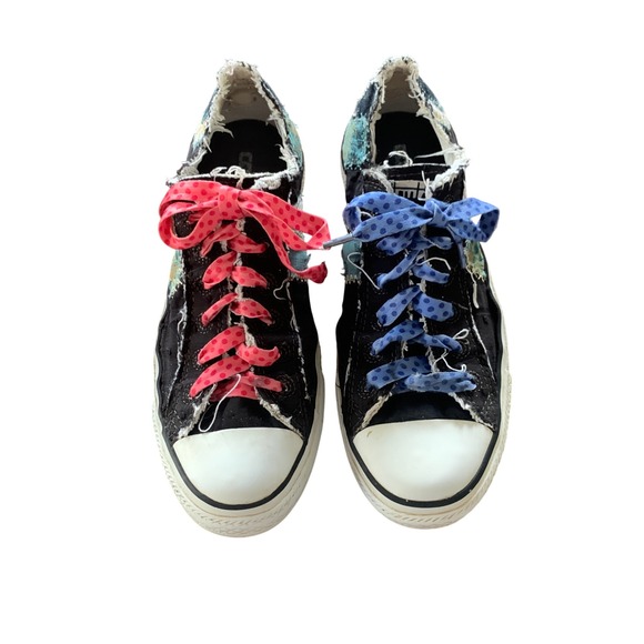 Converse Patchwork Sneakers Low Top Distressed Canvas Shoes‎ Women's Size 7 - Picture 1 of 12